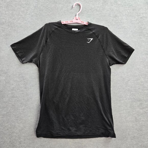 Gymshark Men Shirt Medium Black Short‎ Sleeve Logo - Picture 1 of 9